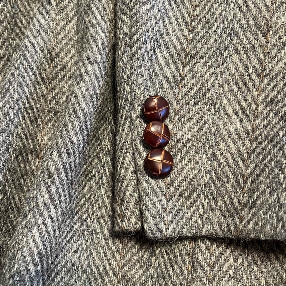 Christopher Hayes Gray Herringbone Men’s Sport Coat Blazer brown buttons FLAWS - Picture 5 of 12